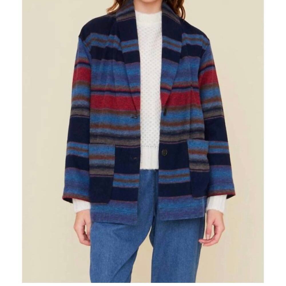 XiRENA Striped Wool-Blend Blazer in Navy, Blue & Red